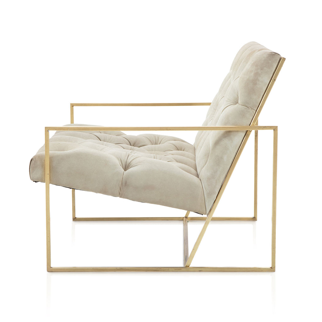 Grey Tufted Velvet Gold Frame Lounge Chair