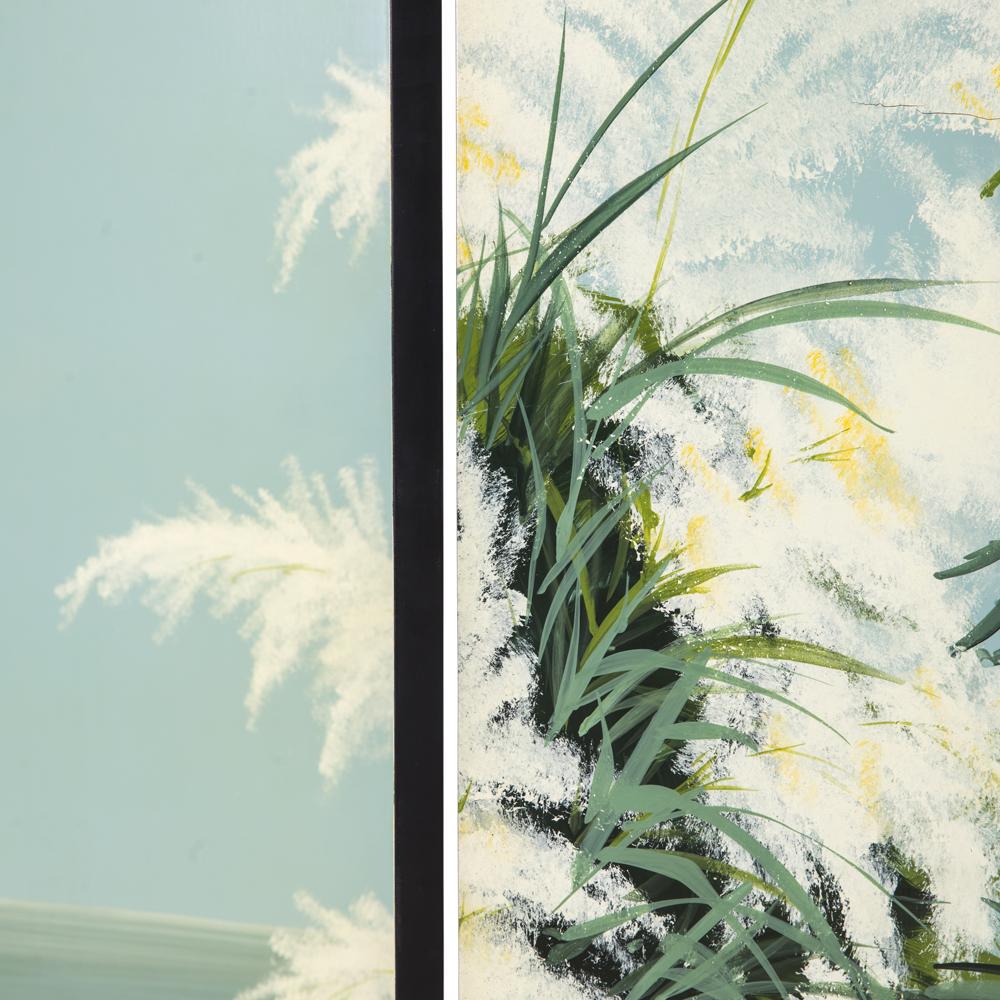 Aqua Pampas Grass Painted Screen Divider