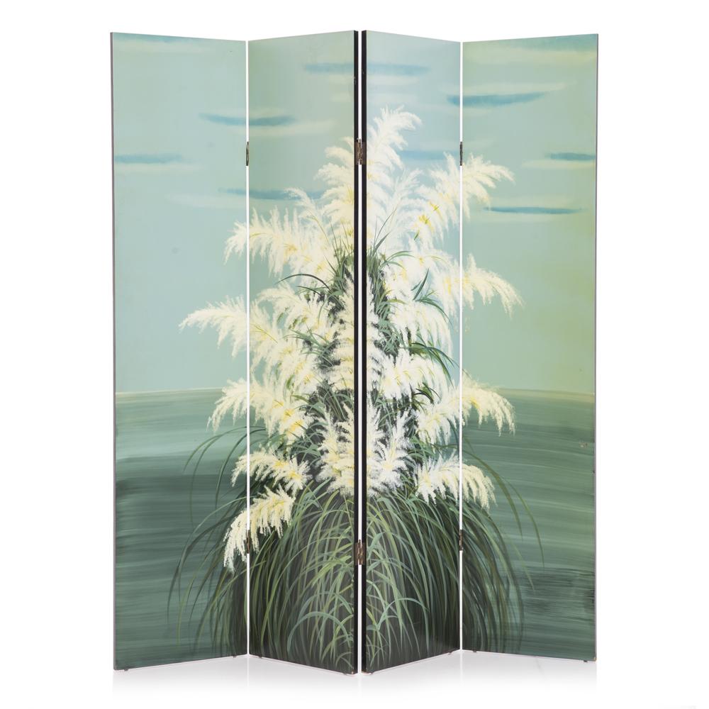 Aqua Pampas Grass Painted Screen Divider