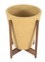 Mustard Yellow Ceramic Planter with Wood Stand