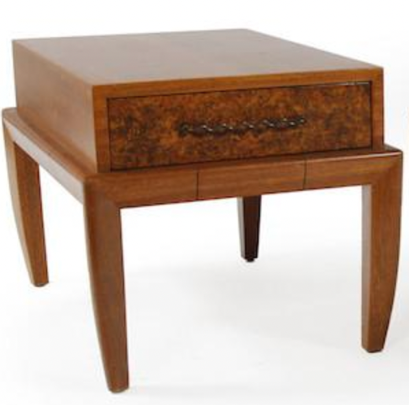 Wood Vintage Side Table with Burl Single Drawer