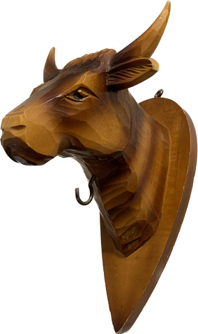 Wooden Carved Bull Wall Hook