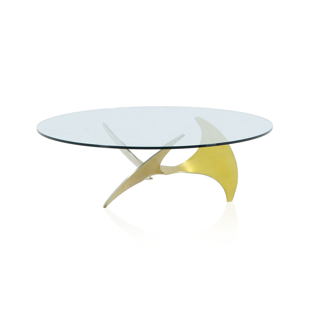 Glass & Brass Base Round Coffee Table