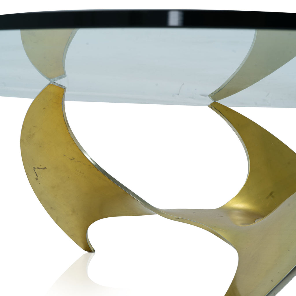 Glass & Brass Base Round Coffee Table
