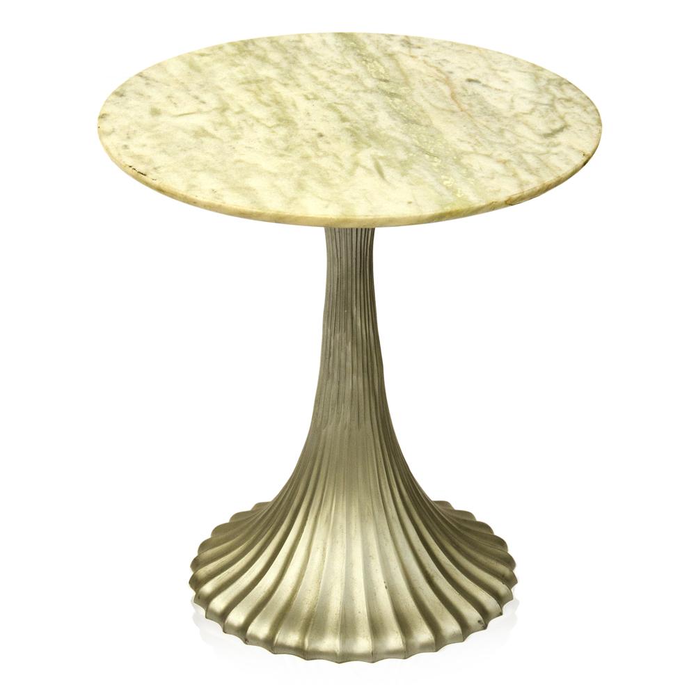 Marble Side Table with Ribbed Base