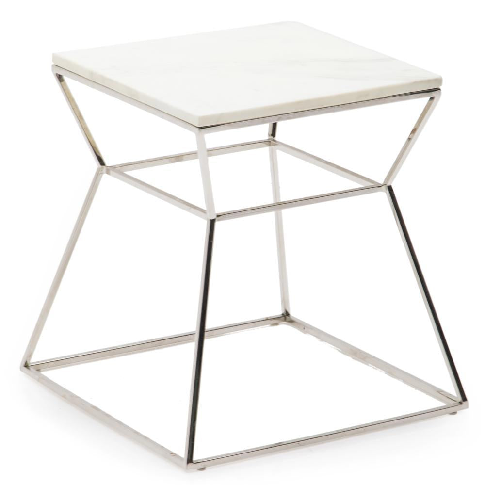 White Geometric Chrome Frame Side Table