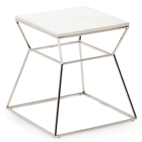 White Geometric Chrome Frame Side Table