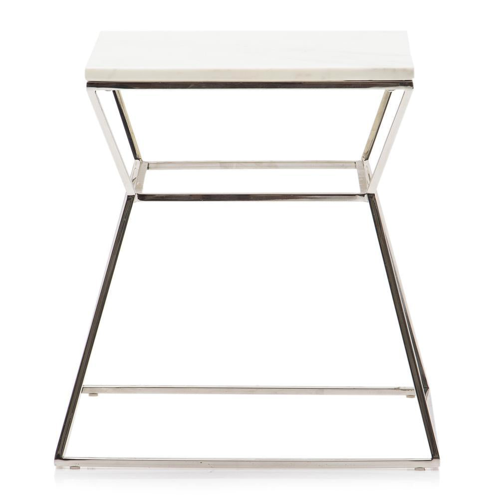 White Geometric Chrome Frame Side Table