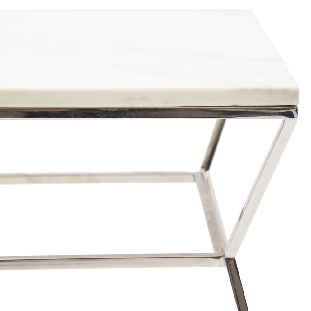 White Geometric Chrome Frame Side Table