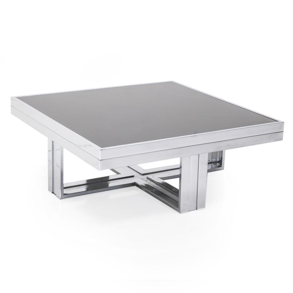 Large Smoked Glass and Chrome Coffee Table