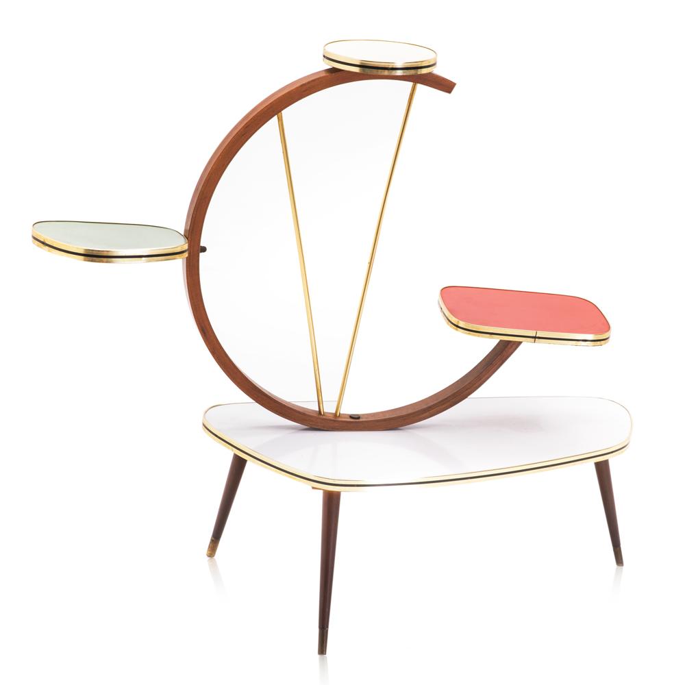 White & Wood Modern Atomic German Plant Stand