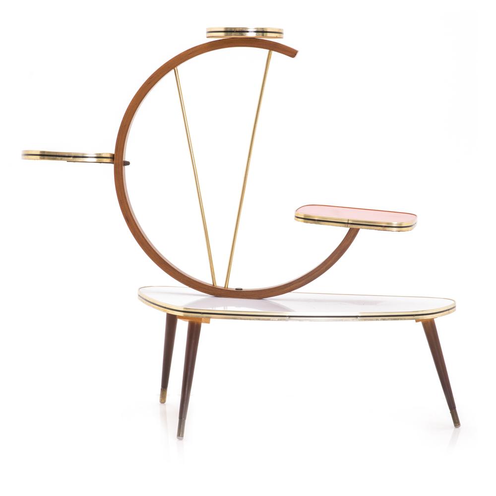 White & Wood Modern Atomic German Plant Stand