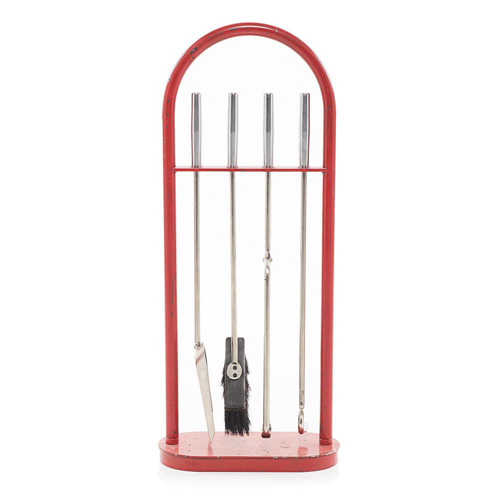 Red Metal Fireplace Tools Set