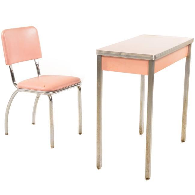 Tiny Vintage Pink + Chrome Single Desk