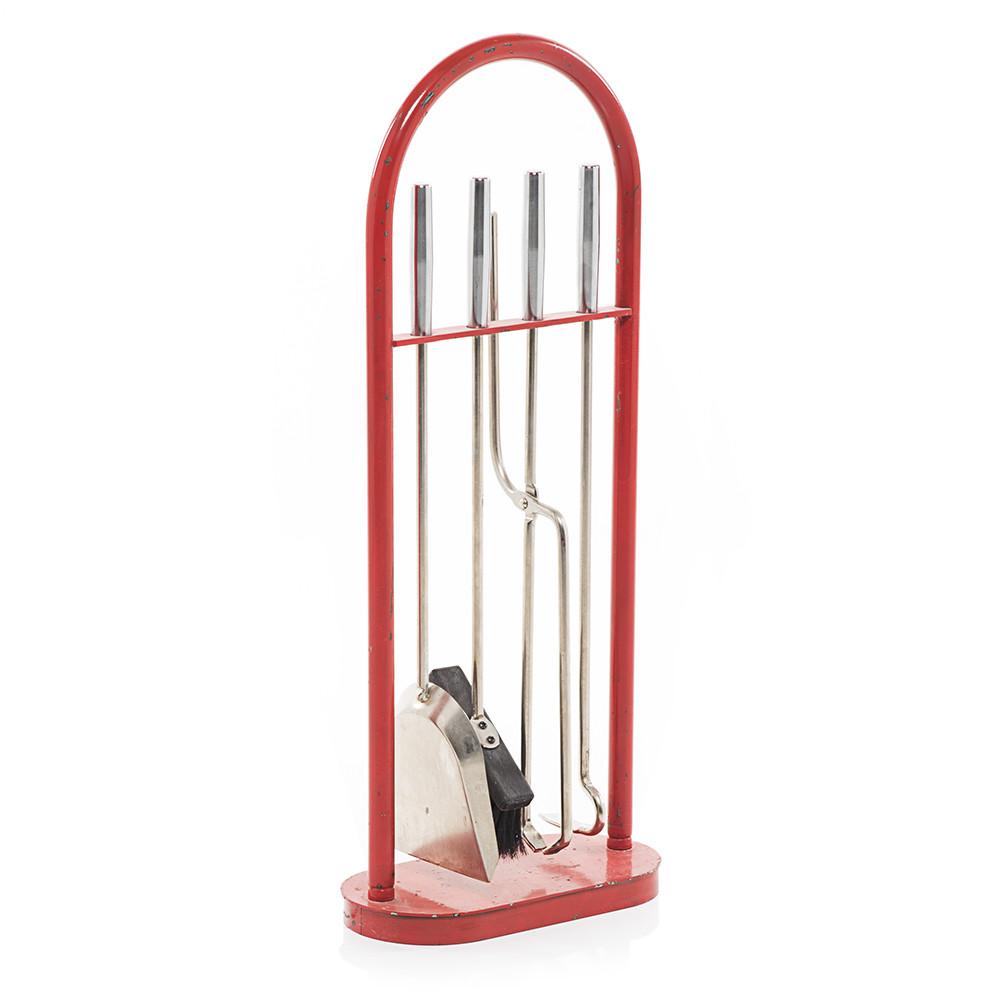 Red Metal Fireplace Tools Set
