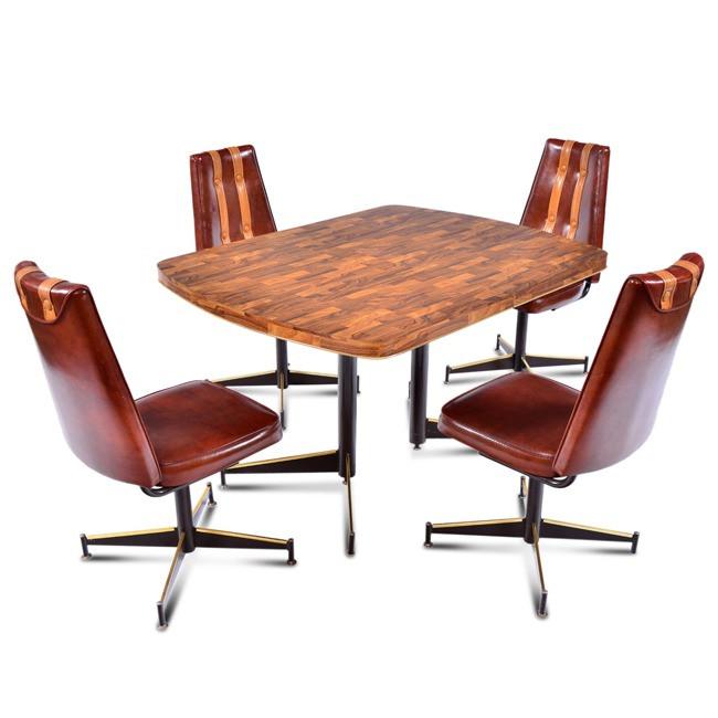 Wood Lacquer Dining Table with Brass Trim