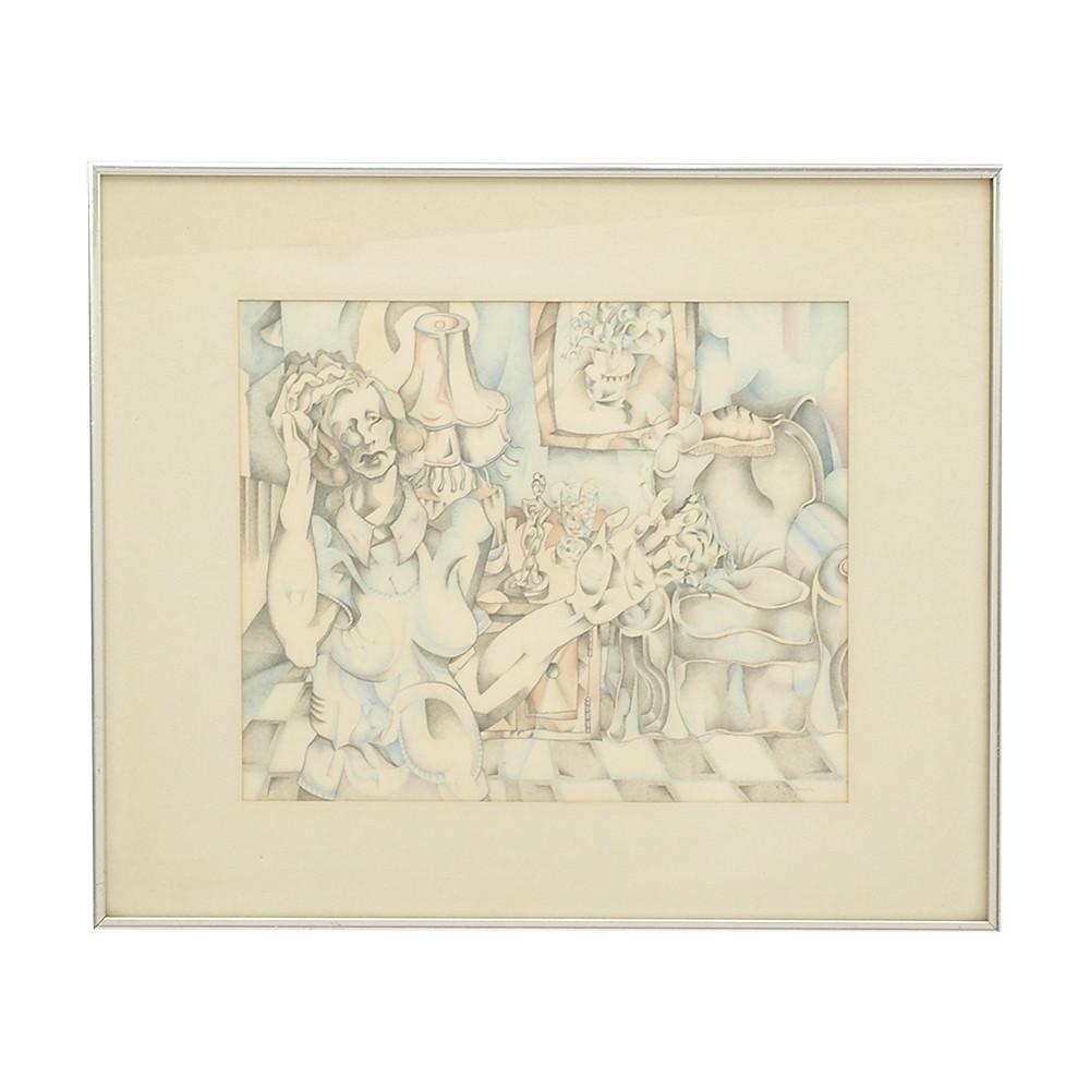 White & Blue Kitchen Scene Artwork