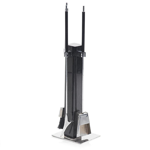 Modern Black + Chrome Fireplace Tools Set