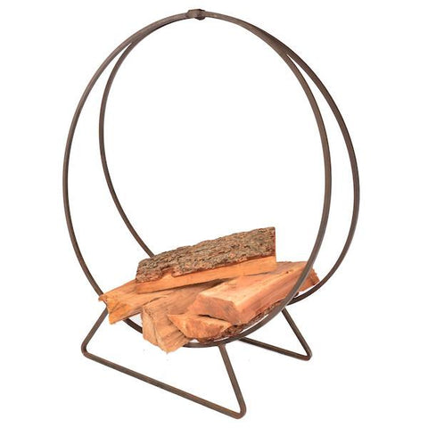 Rustic Metal Hoop Firewood Holder with Logs