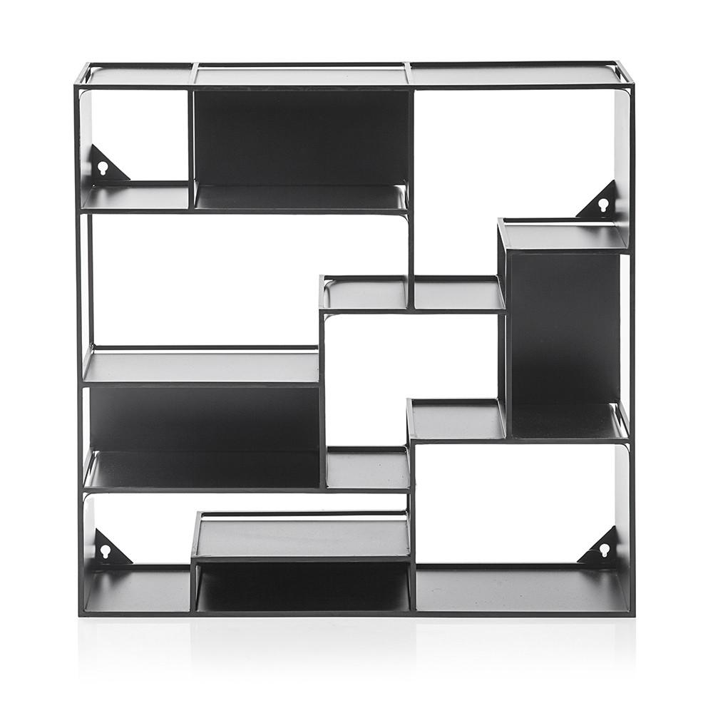 Square Black Metal Grid Wall Shelf