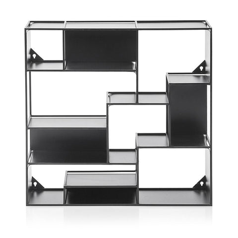 Square Black Metal Grid Wall Shelf