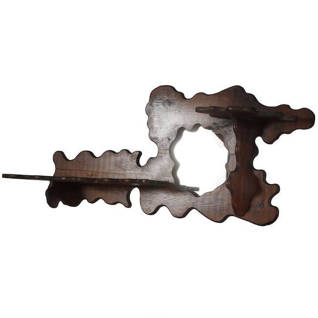 Wood Dark Wall Shelf with Mirror