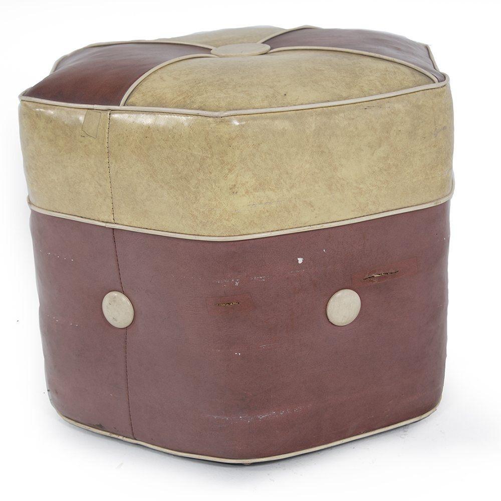 Maroon and Tan Vinyl  Ottoman