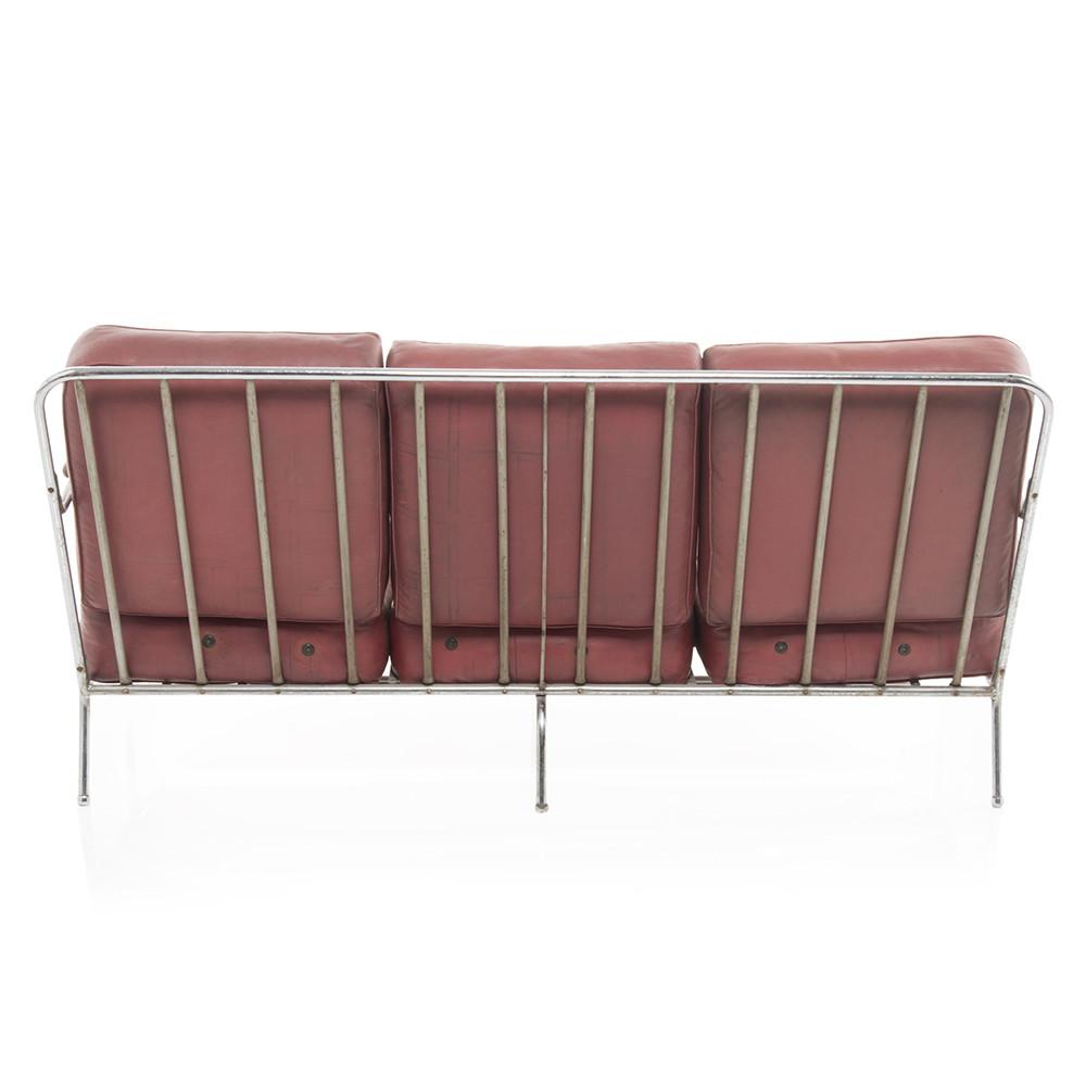 Distressed Deco Couch - Red with Silver Frame