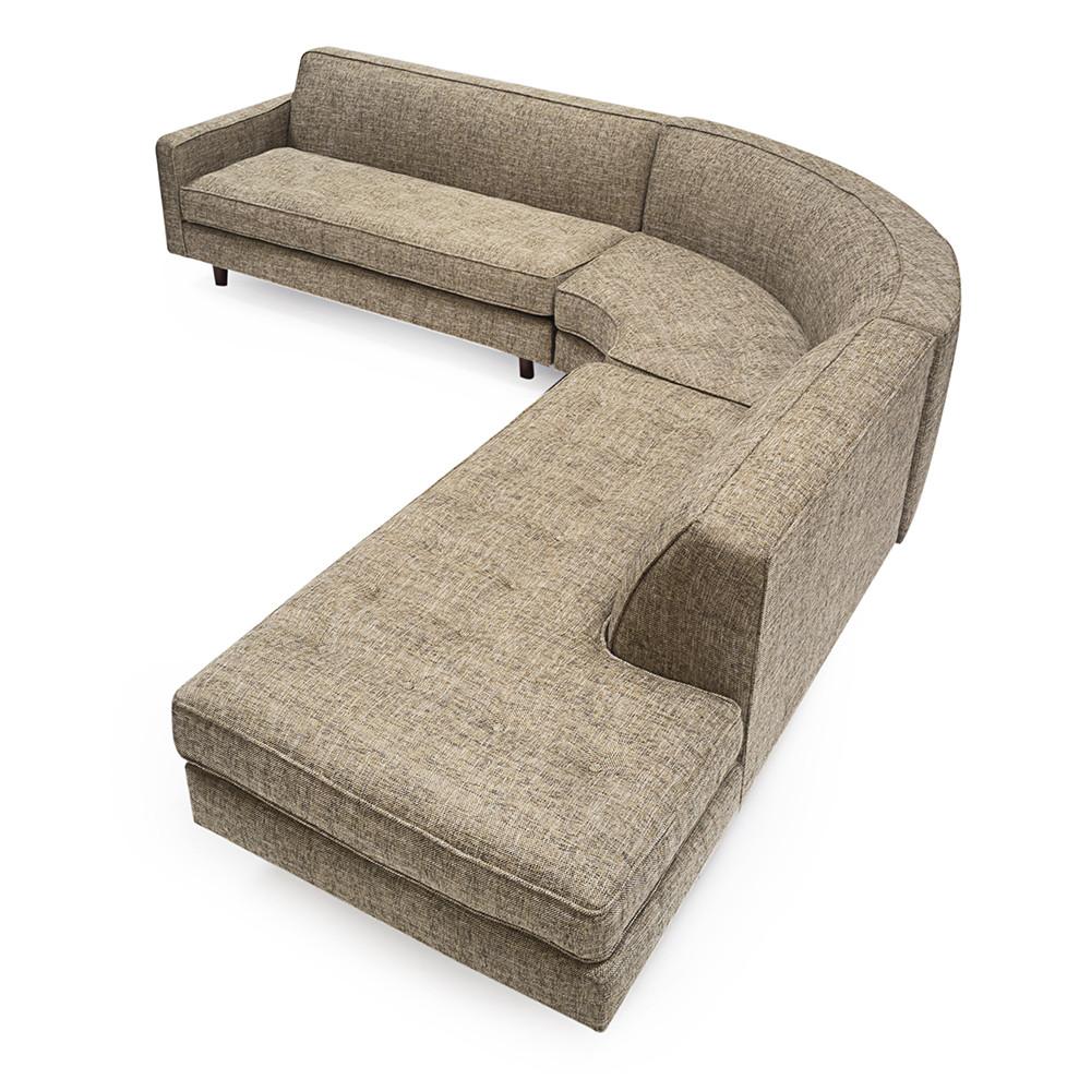 Beige Mid Century L-Shape Sectional Sofa