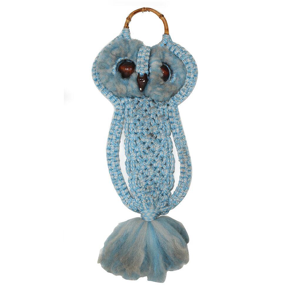 Blue Macrame Owl Wall Art