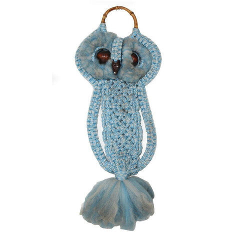Blue Macrame Owl Wall Art