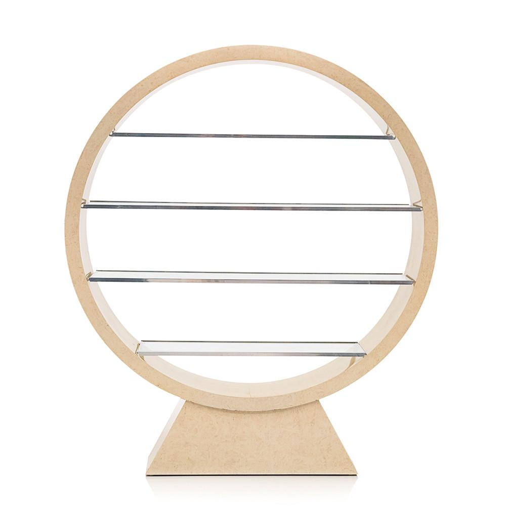 Cream Circular Shelving Unit with Glass Shelves