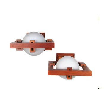 White Globe in Wood Square Frank Lloyd Wright Sconces