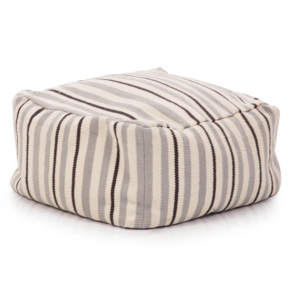 Grey and Black Striped Pouf
