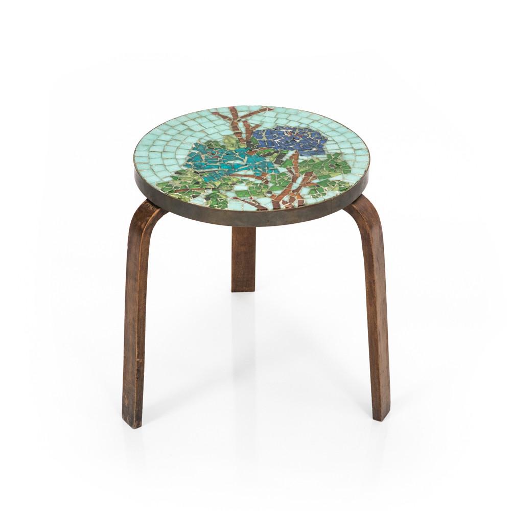 Mosaic Round Wood Side Table