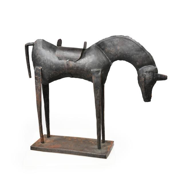 Black Metal Standing Horse Sculpture