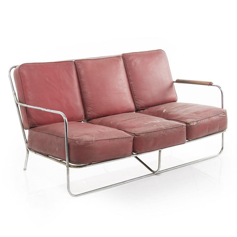 Distressed Deco Couch - Red with Silver Frame