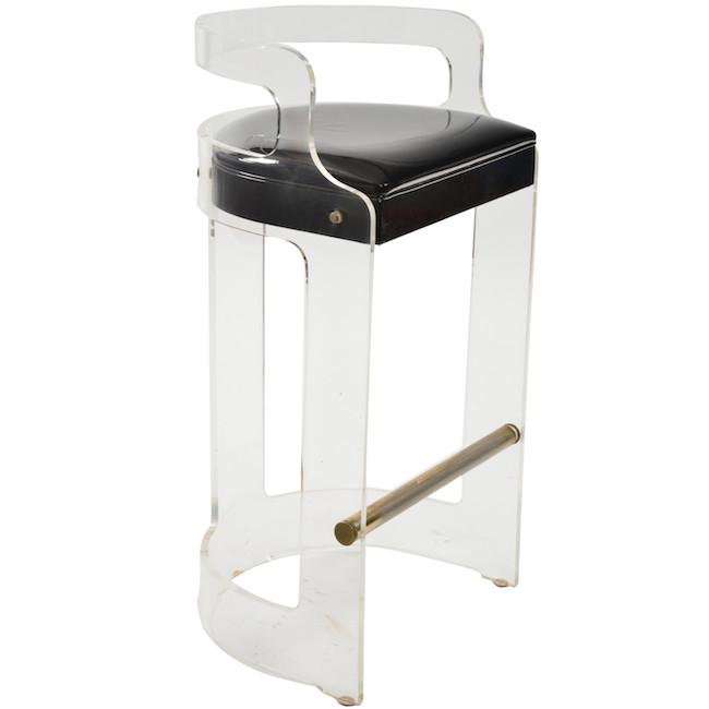Lucite Black Cushion Barstool