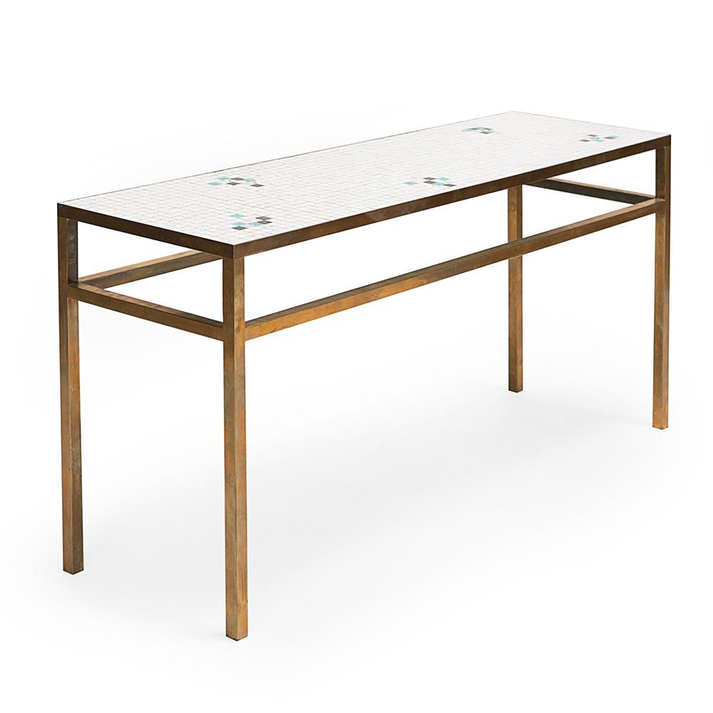White Tile and Brass Console