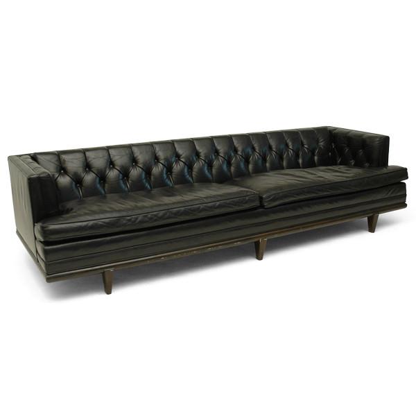 Black Leather Tuxedo Back Sofa