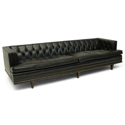 Black Leather Tuxedo Back Sofa