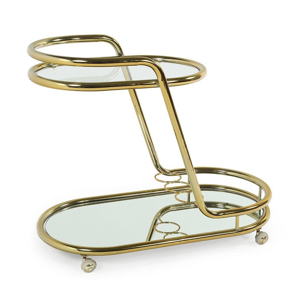 Gold 2 Tier Slanted Rolling Bar Cart