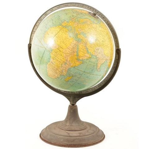 Green Yellow Globe on Rustic Metal Base