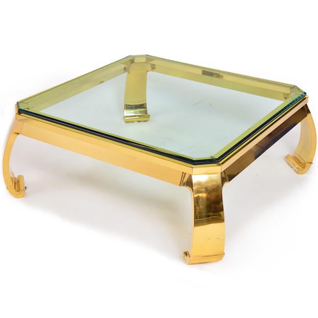 Gold & Glass Beveled Square Coffee Table