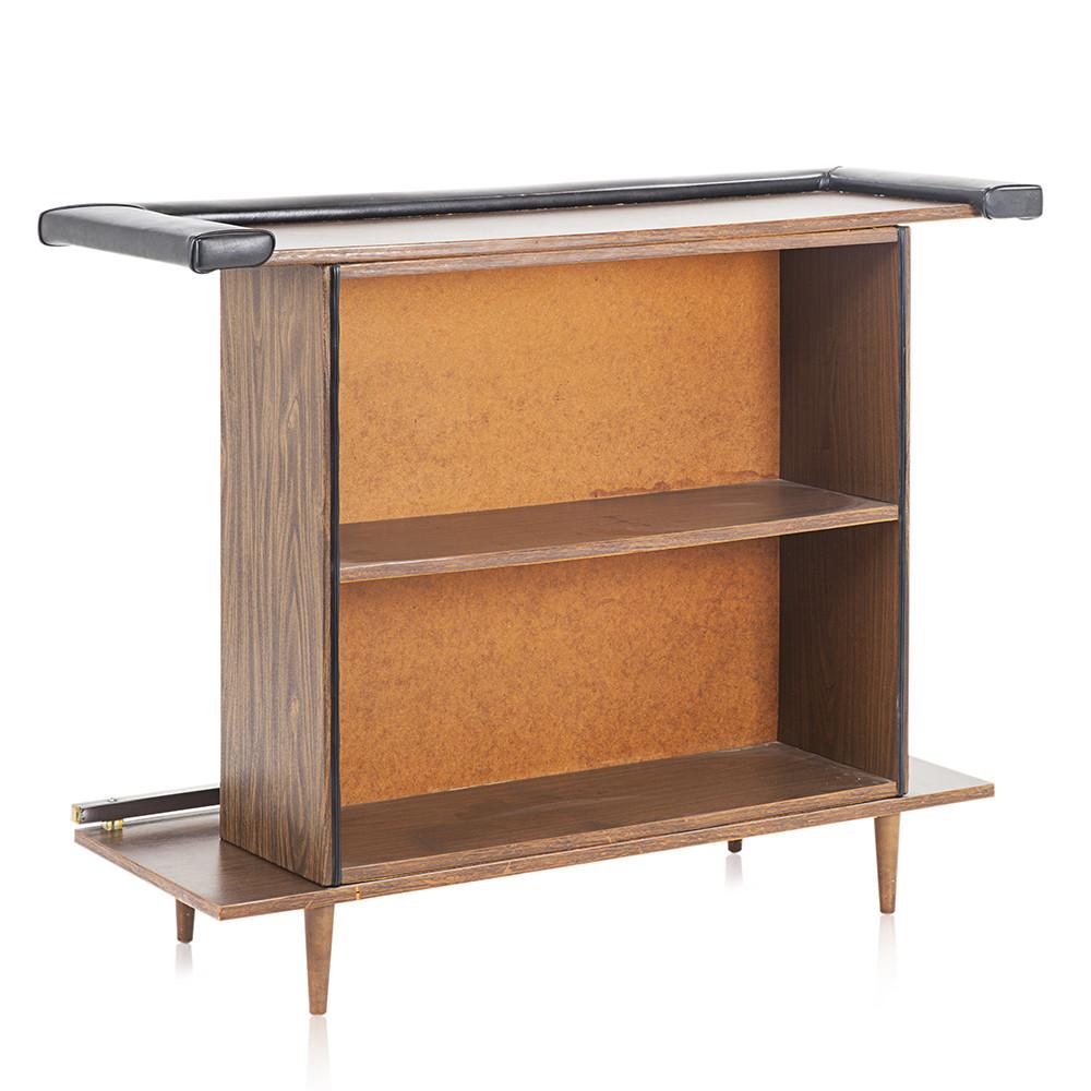 Black Vinyl and Wood Mid Century Bar