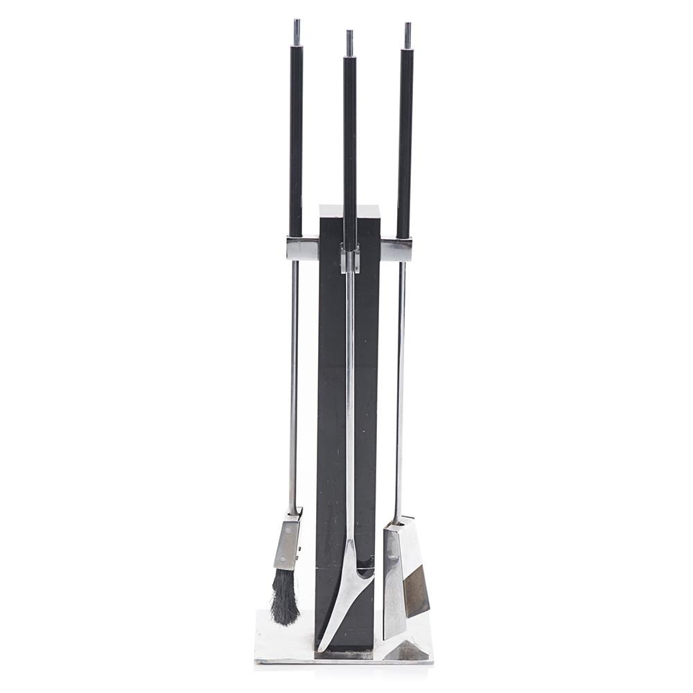 Modern Black + Chrome Fireplace Tools Set