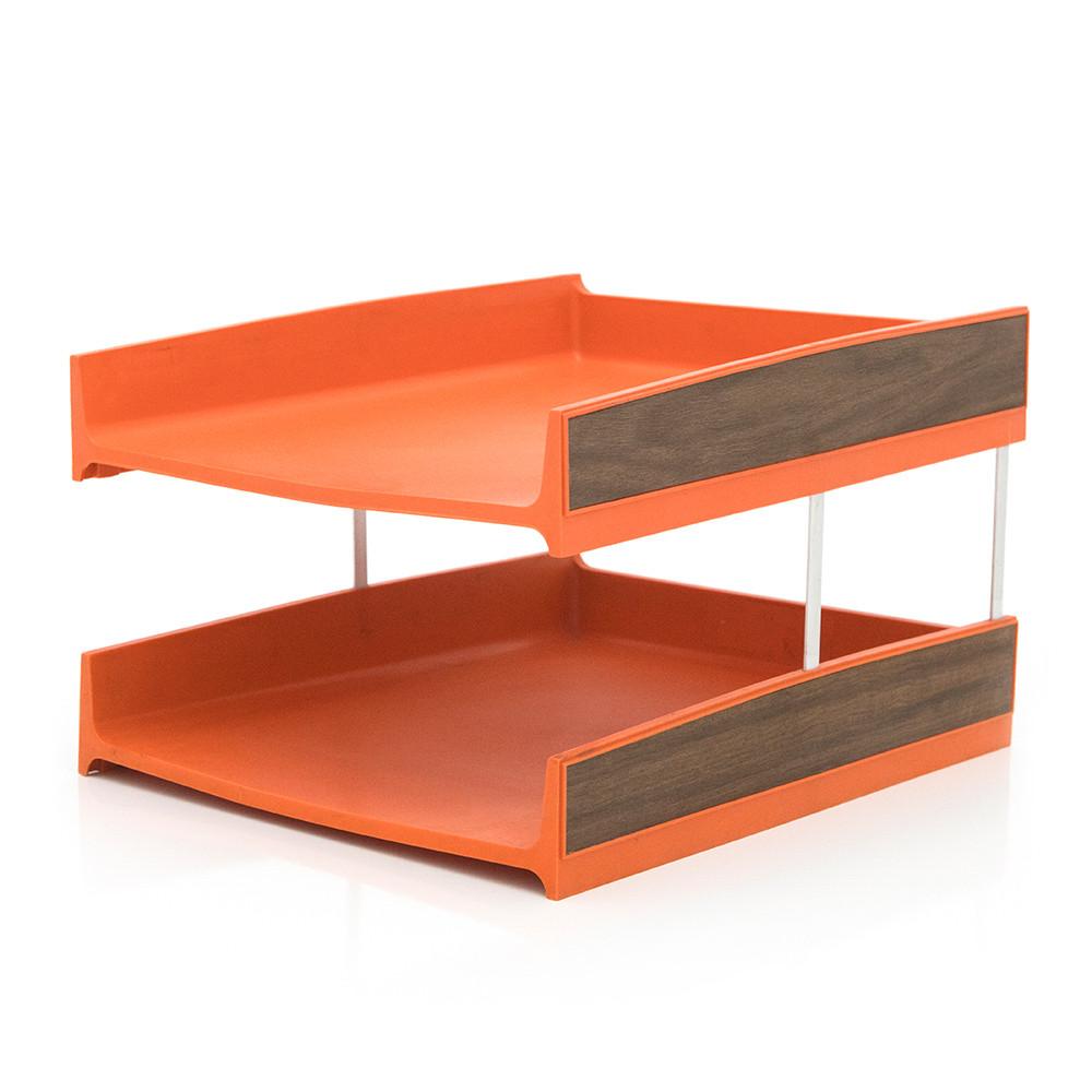 Orange 2-Tier Desktop Inbox Paper Tray