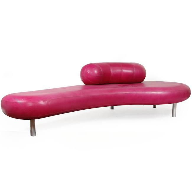 Hot Pink Leather Pearl Sofa