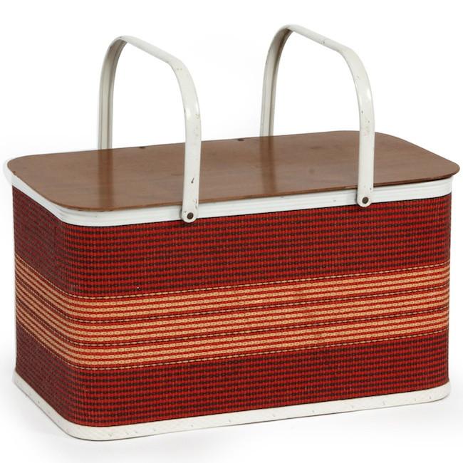 Red Orange Striped Picnic Basket
