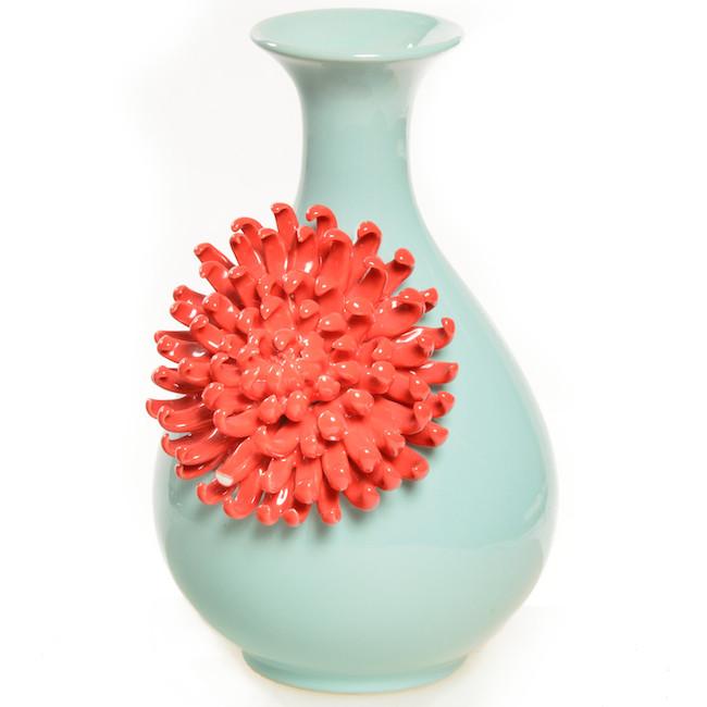 Blue Aqua Vase with Red Flower (A+D)